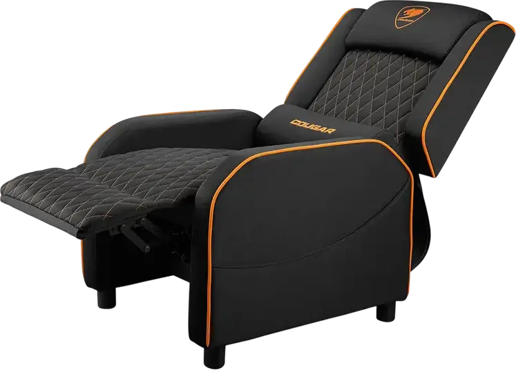Cougar Ranger One Gaming Sofa CGR-RAO, Black/Orange, Breathable Woven Fabric, Foldable Footrest, Tilted Backrest, Side Pocket, 150kg Capacity, with Headrest and Lumbar Pillows