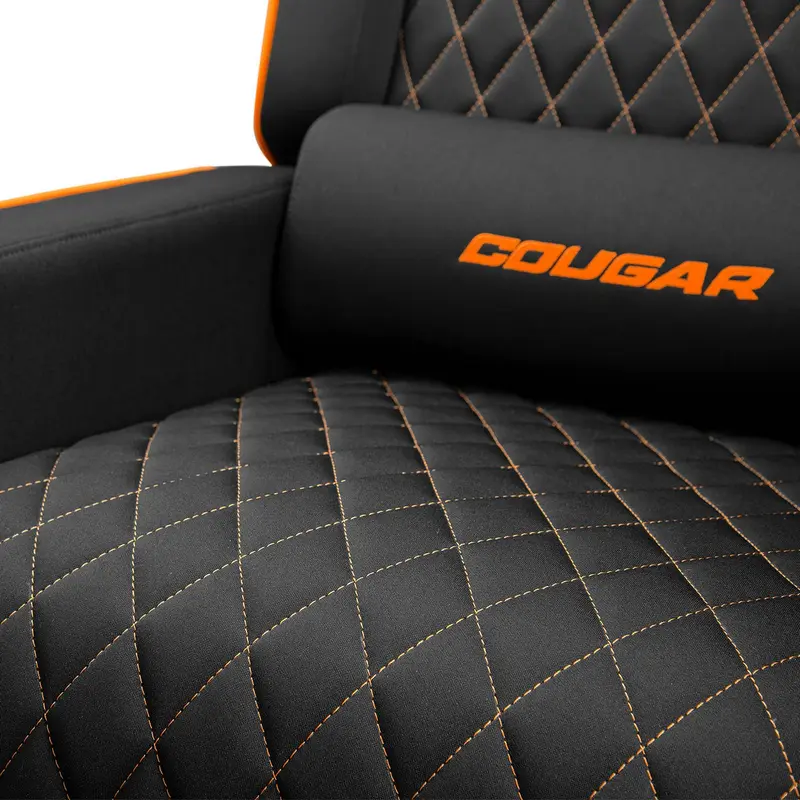 Cougar Ranger One Gaming Sofa CGR-RAO, Black/Orange, Breathable Woven Fabric, Foldable Footrest, Tilted Backrest, Side Pocket, 150kg Capacity, with Headrest and Lumbar Pillows
