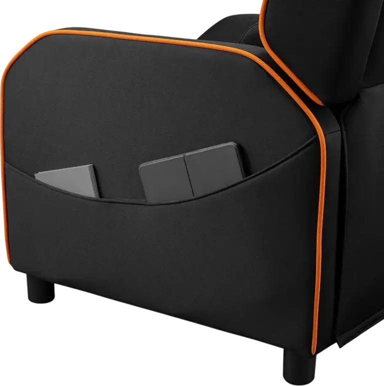 Cougar Ranger One Gaming Sofa CGR-RAO, Black/Orange, Breathable Woven Fabric, Foldable Footrest, Tilted Backrest, Side Pocket, 150kg Capacity, with Headrest and Lumbar Pillows