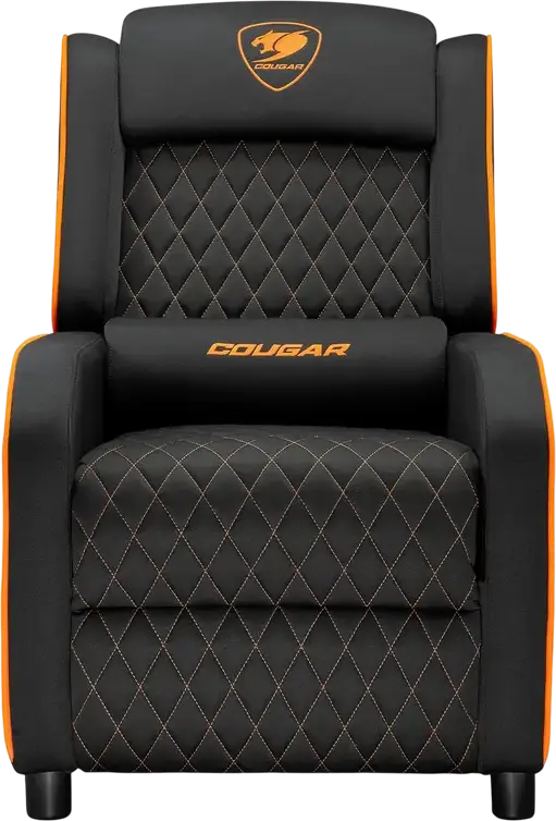 Cougar Ranger One Gaming Sofa CGR-RAO, Black/Orange, Breathable Woven Fabric, Foldable Footrest, Tilted Backrest, Side Pocket, 150kg Capacity, with Headrest and Lumbar Pillows