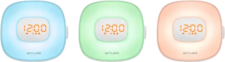 Muse ML-198 CR Light Clock Radio, FM PLL Radio with 20 Presets, Sunrise Simulation, Multicolor Ambience Light, Nature Sounds, USB-C Charging, White