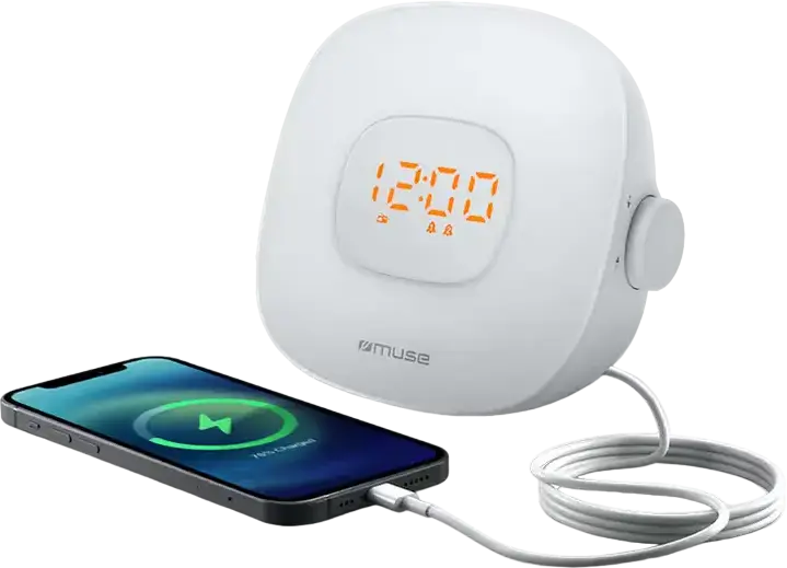 Muse ML-198 CR Light Clock Radio, FM PLL Radio with 20 Presets, Sunrise Simulation, Multicolor Ambience Light, Nature Sounds, USB-C Charging, White