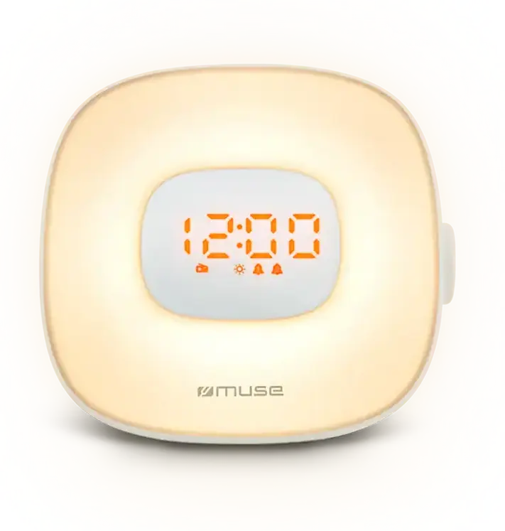 Muse ML-198 CR Light Clock Radio, FM PLL Radio with 20 Presets, Sunrise Simulation, Multicolor Ambience Light, Nature Sounds, USB-C Charging, White