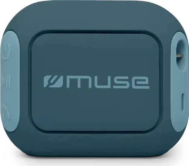 Muse M-360 Portable Bluetooth Speaker, Blue/Green, 5W Mono Sound with Passive Radiator, IPX4 Splash Proof, 9h Playtime Boost, USB-C, Stereo Pairing, Hands-free