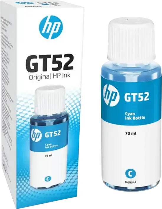 HP GT52 Cyan Ink Bottle 70ml for Smart Tank 520, 580, 581, 585 Printers, M0H54AA / M0H54AE, High Yield 8000-9100 Pages Thermal Inkjet