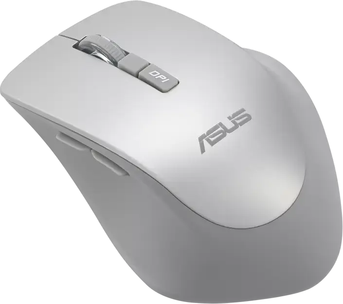 ASUS WT425 Wireless Optical Mouse, 2.4GHz RF USB, Fog Silver, Adjustable 1000/1600 DPI, 6 Buttons, Silent Click, Ergonomic Easy-Grip, Windows 11/10, Chrome OS