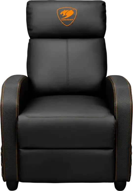 Cougar Ranger Elite CGR-RAE Gaming Sofa, Black | Orange, PVC Leather and Breathable Velvet, Robust Steel Frame, Reclining Function, Foldable Footrest, 135kg Capacity