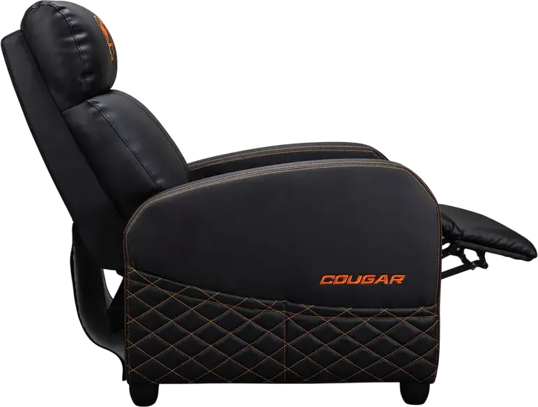 Cougar Ranger Elite CGR-RAE Gaming Sofa, Black | Orange, PVC Leather and Breathable Velvet, Robust Steel Frame, Reclining Function, Foldable Footrest, 135kg Capacity