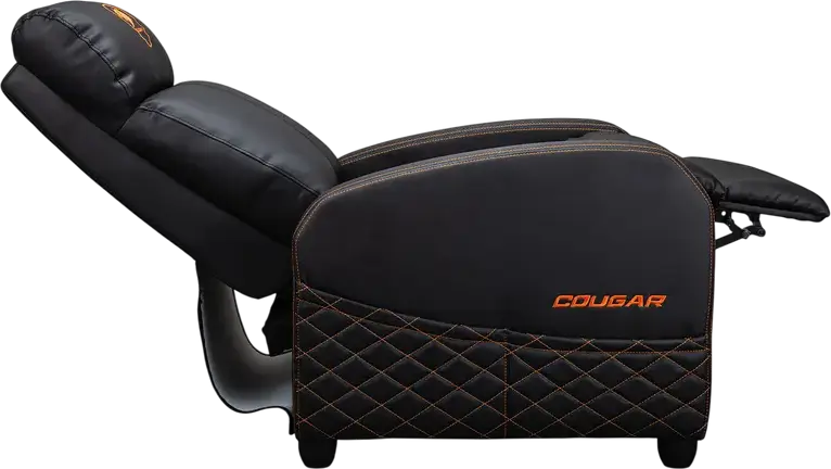 Cougar Ranger Elite CGR-RAE Gaming Sofa, Black | Orange, PVC Leather and Breathable Velvet, Robust Steel Frame, Reclining Function, Foldable Footrest, 135kg Capacity
