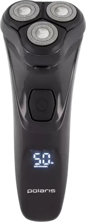 Электробритва Polaris PMR0415R роторная, 3 плавающие головки с лезвиями PRO 5, 4D контур лица, влажное и сухое бритье, триммер, аккумулятор Li-Ion, черный