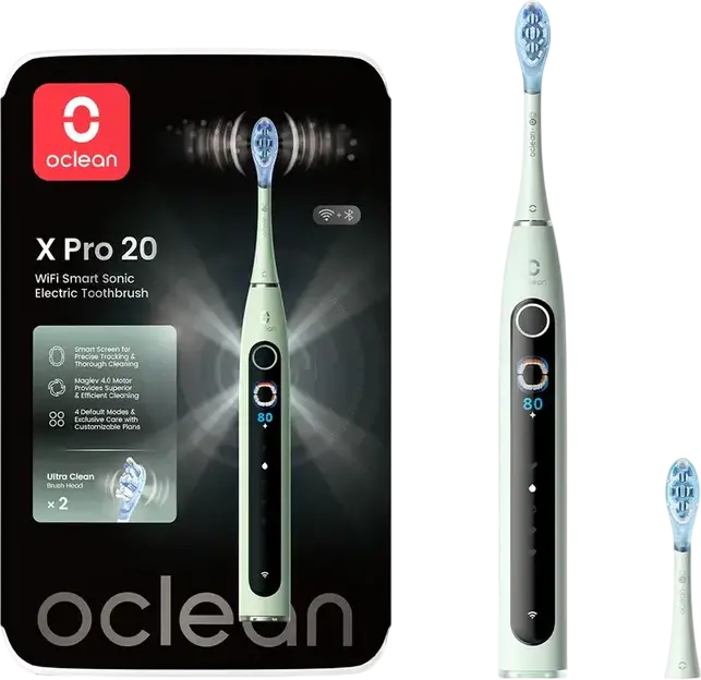 Periuță de dinți electrică Oclean X Pro 20 N1804 Verde cu motor Maglev 4.0, ecran tactil inteligent, WiFi, monitorizare AI, impermeabilitate IPX7, încărcare rapidă Type-C