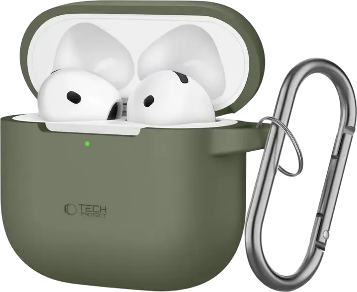 Tech-Protect Silicone Hook Case for Apple AirPods 4, Scratch-Resistant Protective Cover with Carabiner, Supports Wireless Charging, Lightweight Design