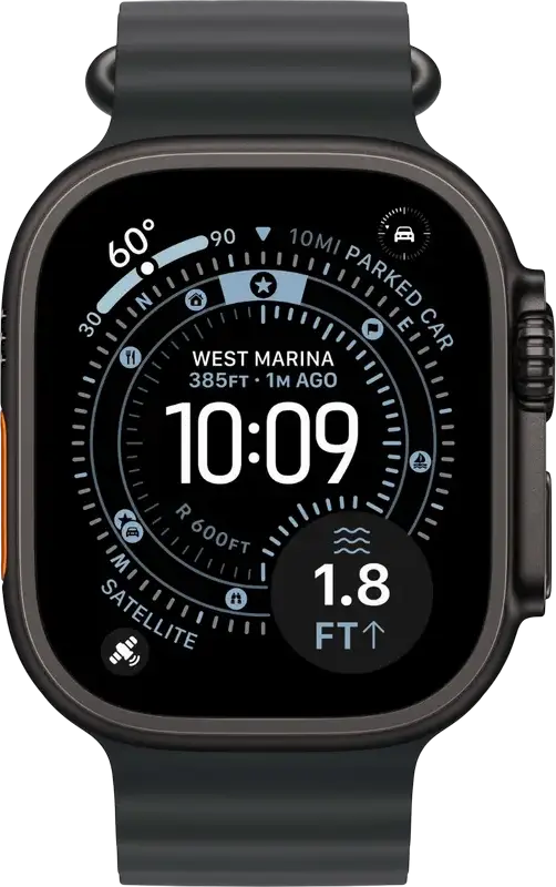 Smartwatch Apple Watch Ultra 3 49mm Carcasă Titan, Negru Ocean, GPS Dual-Frecvență, Conectivitate 5G și Satelit, Rezistență Apă WR100, watchOS 26