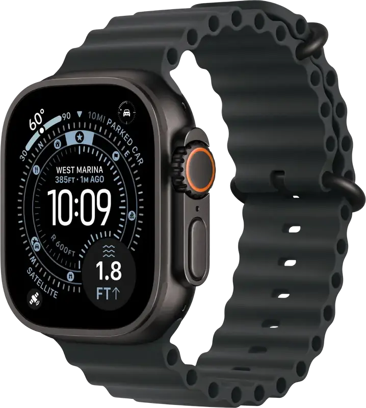 Smartwatch Apple Watch Ultra 3 49mm Carcasă Titan, Negru Ocean, GPS Dual-Frecvență, Conectivitate 5G și Satelit, Rezistență Apă WR100, watchOS 26