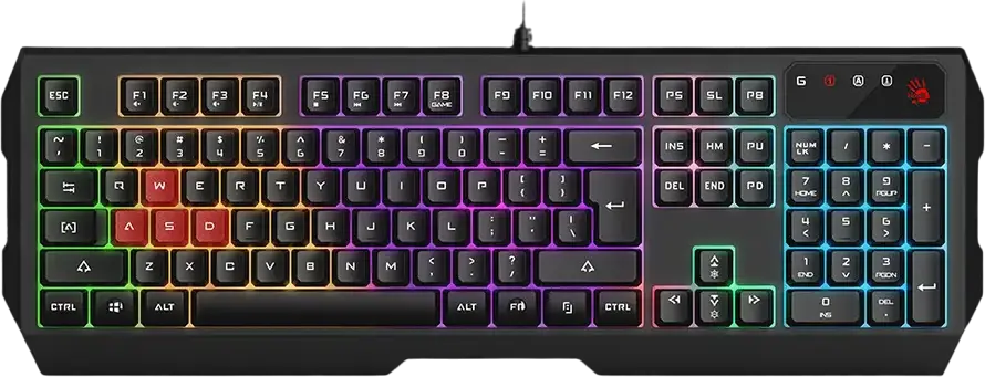 Tastatura Gaming Membrană Bloody B135N Neon, USB cu Fir, Timp Răspuns 1ms, Iluminare RGB, Taste Double-Shot, Rezistentă la stropi de apă, Negru