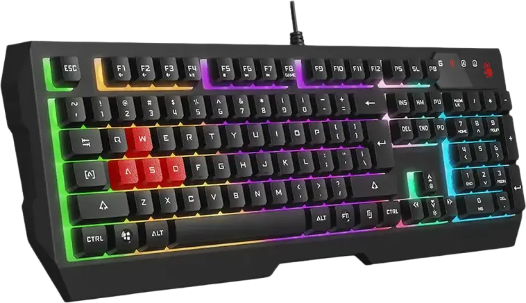 Tastatura Gaming Membrană Bloody B135N Neon, USB cu Fir, Timp Răspuns 1ms, Iluminare RGB, Taste Double-Shot, Rezistentă la stropi de apă, Negru
