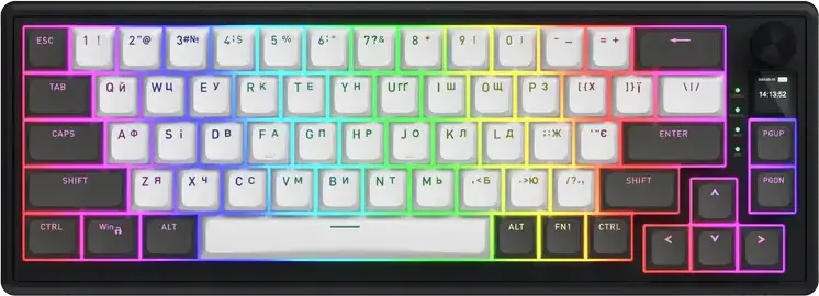 HATOR Skyfall 65 PRO Wireless Mechanical Keyboard, 65% Form Factor, Tri-mode Connection (2.4GHz, Bluetooth 5.3, USB-C), Aurum Vanila Silent Linear Switches, PBT Keycaps, RGB, TFT Screen