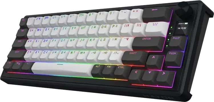 HATOR Skyfall 65 PRO Wireless Mechanical Keyboard, 65% Form Factor, Tri-mode Connection (2.4GHz, Bluetooth 5.3, USB-C), Aurum Vanila Silent Linear Switches, PBT Keycaps, RGB, TFT Screen