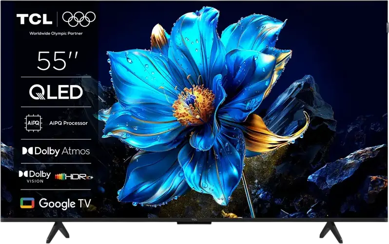 TCL 55P71K 55" QLED 4K UHD Smart TV, AiPQ Pro Processor, Google TV, HDR10+, Dolby Vision, Dolby Atmos, HDMI 2.1, AMD FreeSync, VRR, ALLM, Black