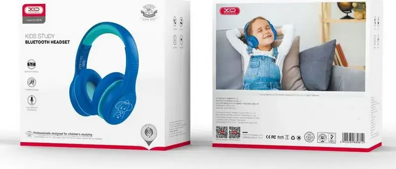 XO BE26 Kids Bluetooth Headphones, Wireless/Wired On-Ear Headset with Integrated Mic, Blue, 40mm Drivers, 18h Battery, USB-C Charging, Foldable Design, 1.2m Cable, 3.5mm Jack