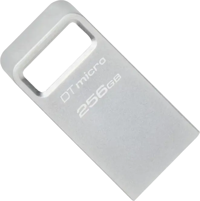 Kingston DataTraveler Micro USB 3.2 Gen 1 Flash Drive, 256 GB, Type-A, Up to 200MB/s, Low-Profile Ultra-Small Lightweight Metal Casing, Capless with Key Loop, Silver