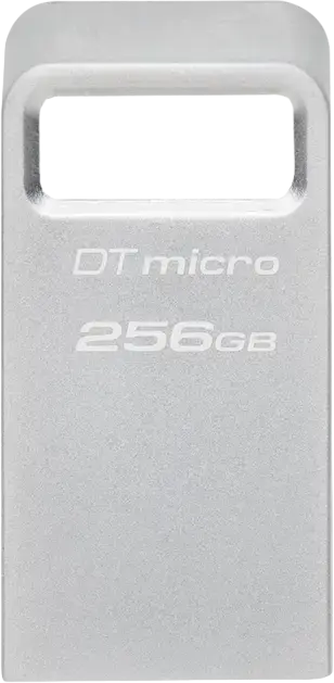 Kingston DataTraveler Micro USB 3.2 Gen 1 Flash Drive, 256 GB, Type-A, Up to 200MB/s, Low-Profile Ultra-Small Lightweight Metal Casing, Capless with Key Loop, Silver