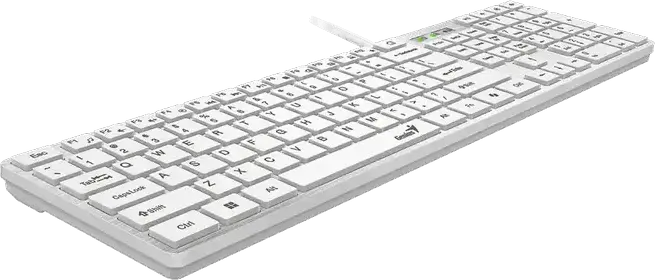 Genius SlimStar 126 Slim Multimedia Wired USB Keyboard, White, English/Russian Layout, Ultra-slim Chocolate Keys, AI Copilot Key, 12 FN Hotkeys, Brushed Metal Finish, Ergonomic