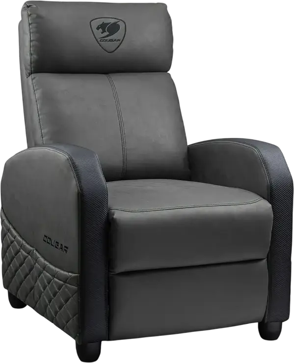 Sofa Gaming Cougar Ranger Elite CGR-RAE, Gri Jet, Piele PVC și Velur Respirabil, Cadru Robust din Oțel, Funcție de Reclinare, Suport de Picioare Pliabil, 135kg