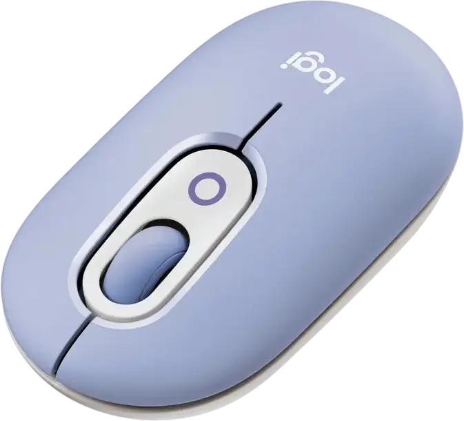Mouse Logitech POP Wireless Bluetooth Compact, Lilac, 4000 DPI, Click-uri Silențioase, Buton Dedicat Emoji, Design Ambidextru, 104.8 x 59.4 x 35.2 mm