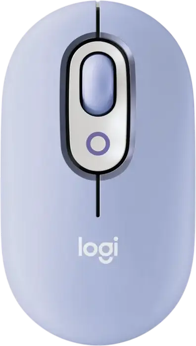 Mouse Logitech POP Wireless Bluetooth Compact, Lilac, 4000 DPI, Click-uri Silențioase, Buton Dedicat Emoji, Design Ambidextru, 104.8 x 59.4 x 35.2 mm