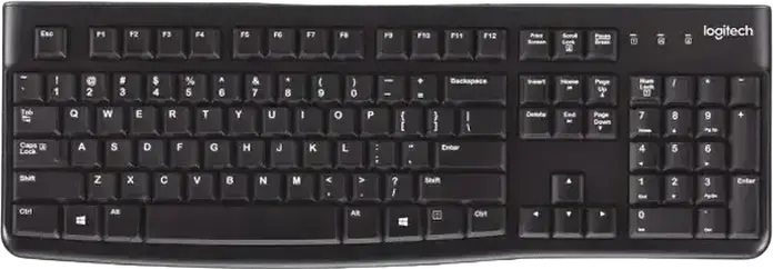 Logitech K120 Wired USB Keyboard, Full-Size Membrane Layout with Integrated Number Pad and Curved Space Bar, Color: Black, 1.5m Cable