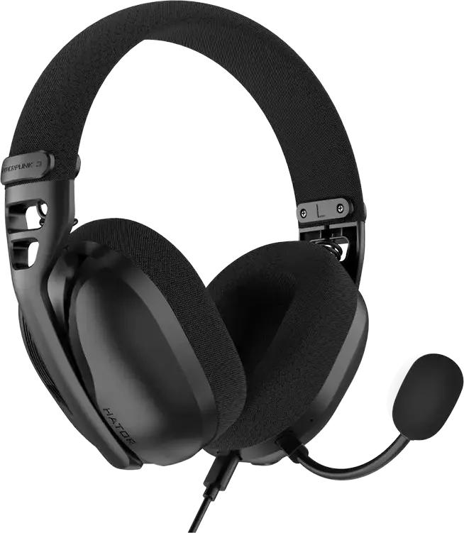 Casca Gaming HATOR Hyperpunk 3 USB cu Fir și Bluetooth pentru PC, Console, Android, iOS, Audio Hi-Res, Surround Virtual 7.1, Microfon Detasabil ENC, Difuzoare 40mm, Negru