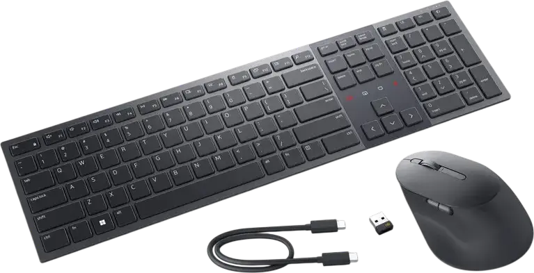 Беспроводной комплект клавиатуры и мыши Dell KM900, Bluetooth 5.1 и 2.4 ГГц RF, поддержка до 3 устройств, сертификация Zoom, подсветка клавиш, Цвет: Graphite, Тип переключателя: Scissor