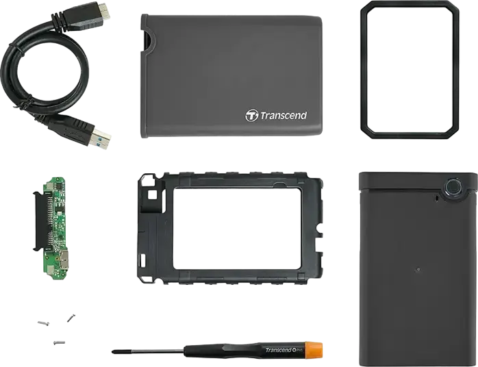 Transcend StoreJet 25CK3 2.5" SATA III SSD HDD Enclosure Kit, USB 3.1 Gen 1 5Gbps, Shock-Absorbing Rubber Case, Grey