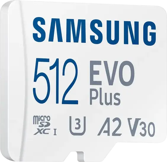 Samsung EVO Plus MicroSDXC 512GB Memory Card MB-MC512SA/KR, UHS-I U3 V30 A2, Read Speed up to 160 MB/s, with SD Adapter, Water & Temperature Resistant
