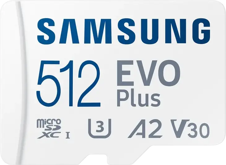 Samsung EVO Plus MicroSDXC 512GB Memory Card MB-MC512SA/KR, UHS-I U3 V30 A2, Read Speed up to 160 MB/s, with SD Adapter, Water & Temperature Resistant