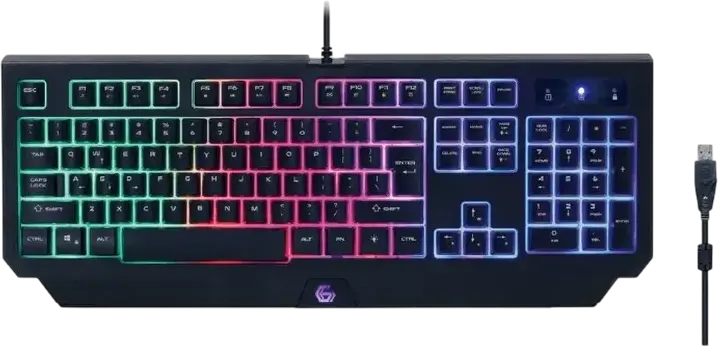 Gembird GGS-UMGL4-01 Phantom 4-in-1 Gaming Kit - Black Membrane Keyboard with Rainbow LED Backlit and Wrist Rest, 1600 DPI Optical Mouse, Stereo Headset and Mouse Pad, USB Connectivity