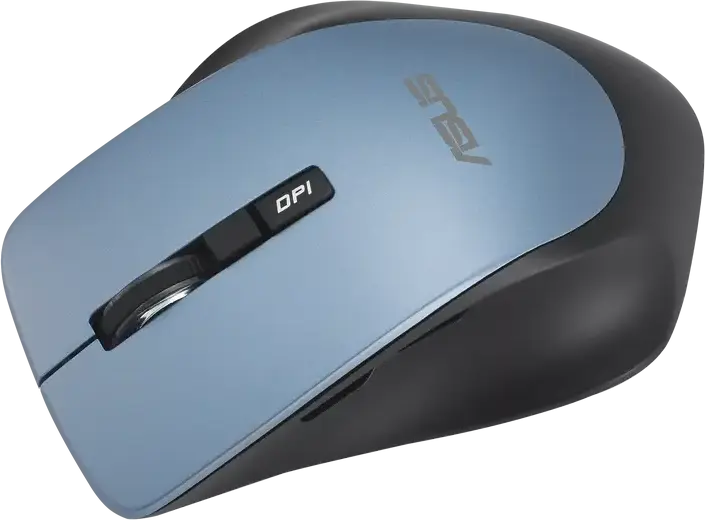 Беспроводная оптическая мышь ASUS WT425, Mist Blue, RF 2.4 ГГц USB-ресивер, регулируемое разрешение 1000/1600 DPI, 6 кнопок, бесшумный клик, эргономичный дизайн, Windows 11/10, Chrome OS
