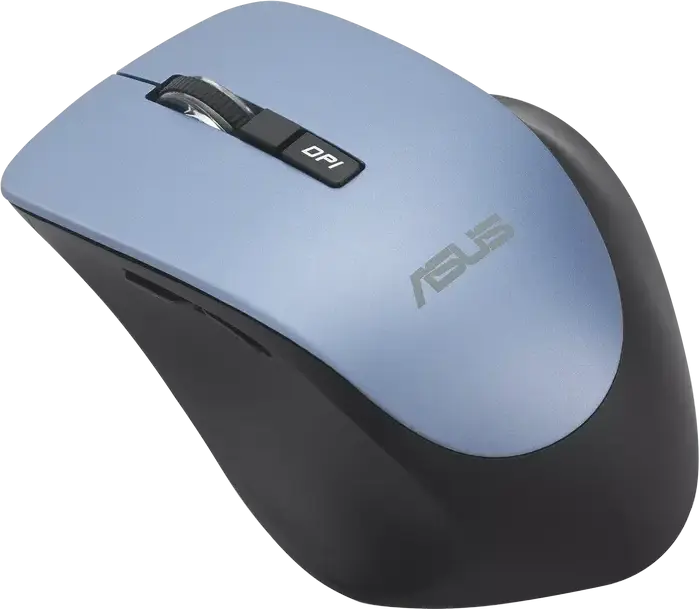 Беспроводная оптическая мышь ASUS WT425, Mist Blue, RF 2.4 ГГц USB-ресивер, регулируемое разрешение 1000/1600 DPI, 6 кнопок, бесшумный клик, эргономичный дизайн, Windows 11/10, Chrome OS