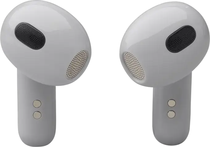 Беспроводные наушники JBL Live Flex 3 Open-Stick, цвет: серебристый, динамические драйверы 12 мм, адаптивное шумоподавление TANC, кейс с сенсорным экраном, IP54