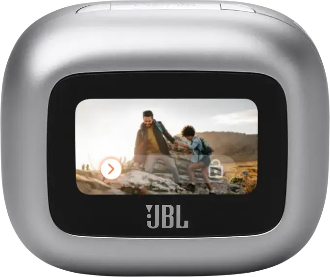 Беспроводные наушники JBL Live Flex 3 Open-Stick, цвет: серебристый, динамические драйверы 12 мм, адаптивное шумоподавление TANC, кейс с сенсорным экраном, IP54