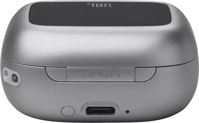Беспроводные наушники JBL Live Flex 3 Open-Stick, цвет: серебристый, динамические драйверы 12 мм, адаптивное шумоподавление TANC, кейс с сенсорным экраном, IP54