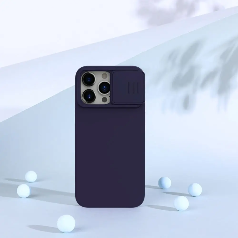 Nillkin CamShield Silky Silicone Case for iPhone 15 Pro, Dark Purple, MagSafe Compatible Liquid Silicone Cover with Sliding Camera Lens Protection and Microfiber Lining