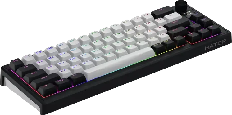 Tastatura Mecanica HATOR Skyfall 65 MAG ULTIMA 8K Wireless, Format 65%, Switchuri Magnetice HATOR Aurum Ice Lineare, Rapid Trigger, Tri-mode (USB-C, Bluetooth 5.3, 2.4 GHz), RGB, PBT