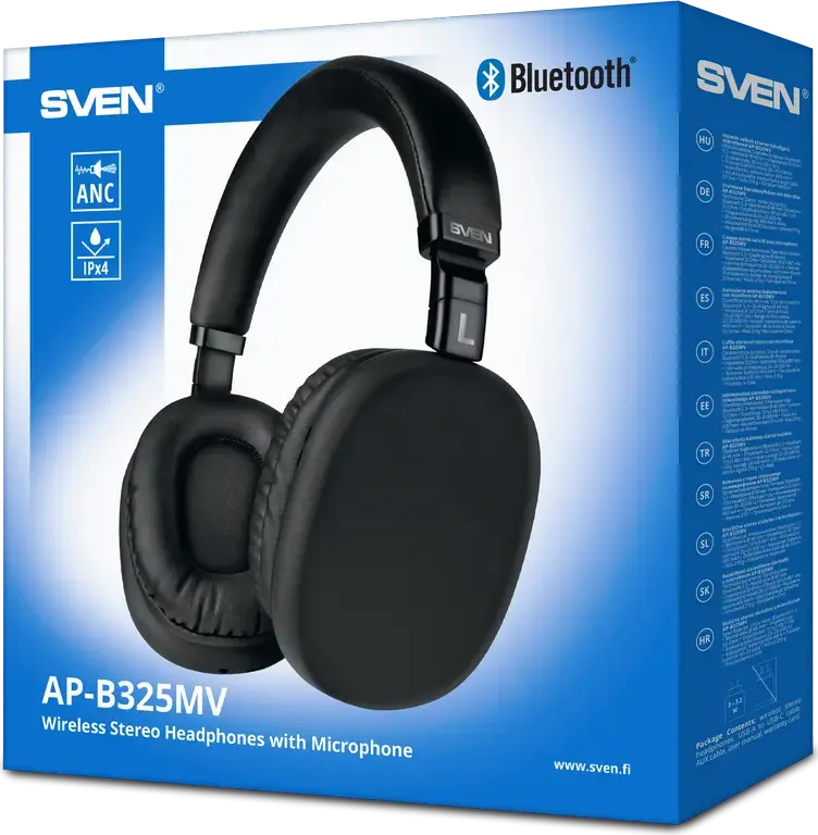Căști Wireless Stereo SVEN AP-B325MV, Negru, Bluetooth 5.3, Anulare Activă a Zgomotului (ANC), Driver 40mm, Rezistență la Apă IPX4, Pliabile, Baterie 33h