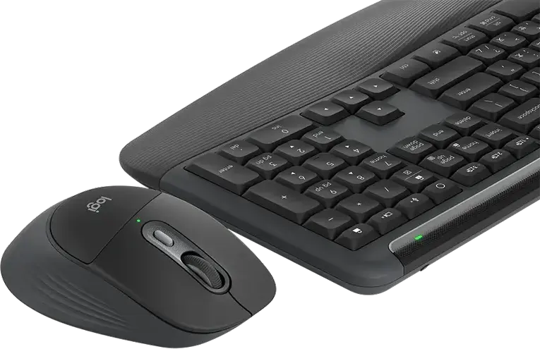 Logitech Signature Comfort Plus Combo MK880 Wireless Keyboard and Mouse Set, Graphite, Curved Wave Layout with Palm Rest, Bluetooth & 2.4 GHz, 4000 dpi Optical Mouse