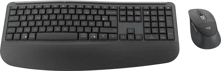 Logitech Signature Comfort Plus Combo MK880 Wireless Keyboard and Mouse Set, Graphite, Curved Wave Layout with Palm Rest, Bluetooth & 2.4 GHz, 4000 dpi Optical Mouse