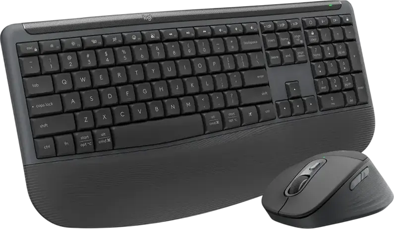 Logitech Signature Comfort Plus Combo MK880 Wireless Keyboard and Mouse Set, Graphite, Curved Wave Layout with Palm Rest, Bluetooth & 2.4 GHz, 4000 dpi Optical Mouse