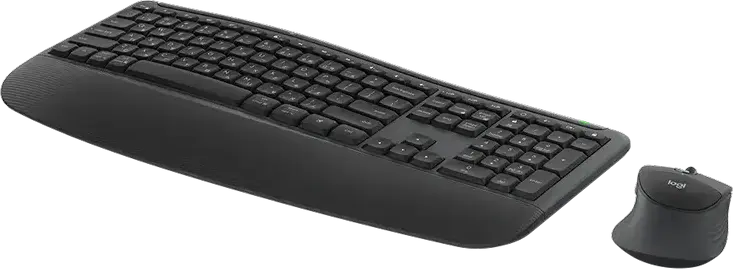 Logitech Signature Comfort Plus Combo MK880 Wireless Keyboard and Mouse Set, Graphite, Curved Wave Layout with Palm Rest, Bluetooth & 2.4 GHz, 4000 dpi Optical Mouse