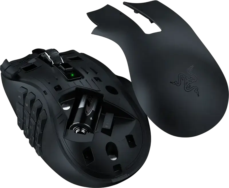 Razer Naga V2 HyperSpeed Wireless (2.4 GHz, Bluetooth) Ergonomic Right-handed MMO Gaming Mouse RZ01-03600, Focus Pro 30K Optical Sensor 30000 DPI, 19 Buttons, HyperScroll Wheel, Black